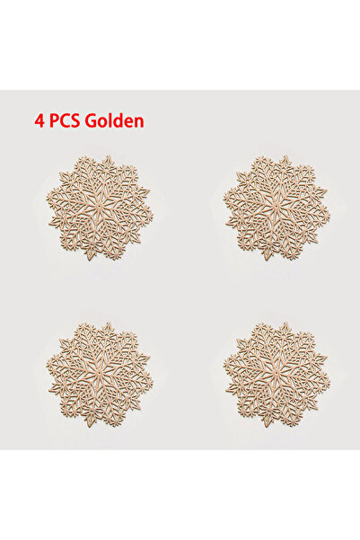 Choice 4 قطع من مفارش الطاولة الذهبية، 4 قطع من مفارش الطاولة على شكل ندفة ثل...