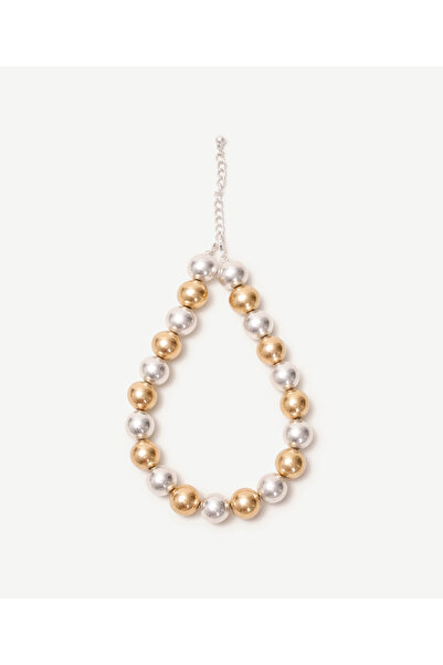 Yargıcı Gümüş Ve Gold Boncuklu Büyük Kolye