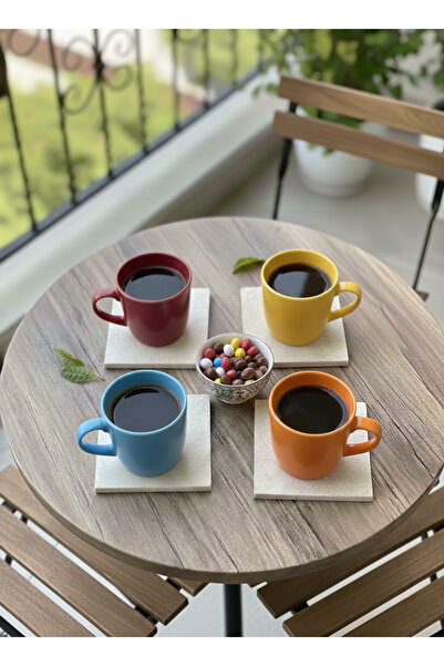 FARALYAHOME Traverten Doğal Taş Bardak Altlığı 4’lü Set, 10x10 Cm Baskısız Boyanabilir Taş Bardak Altlığı