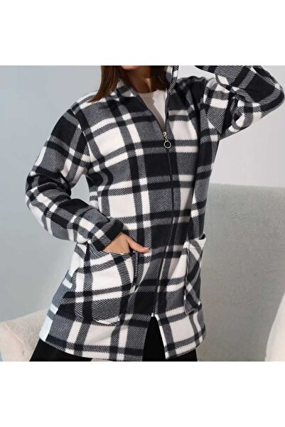 Modayase Women's Large Size Zippered Fleece Cardigan Coat