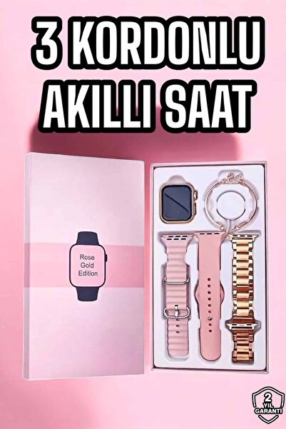 Akıllı Saat Amoled Ekran 3 Kordonlu Aksesuar Hediyeli Sesli Görüşme -