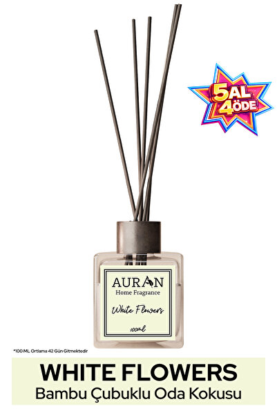 AURAN White Flowers - Beyaz Çiçekler Kare Bambu Çubuklu Oda Kokusu 100ml