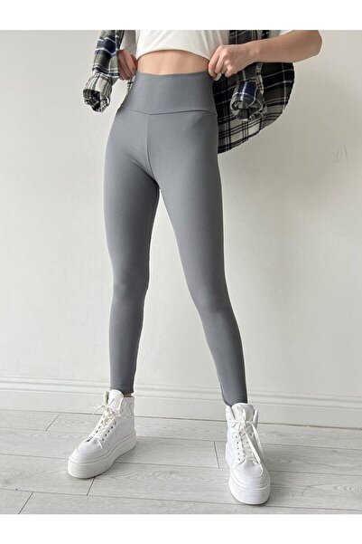 FV Green Ribbed Striped Leggings High Waist Durable Knitted Fabric Sports Tig...