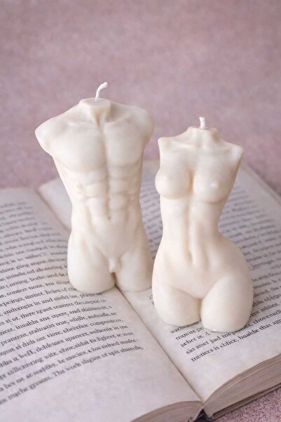 LUMİNA Sanatsal Heykel Form Erkek & Kadın Büst Mum İkili Set – El Yapımı Deko...