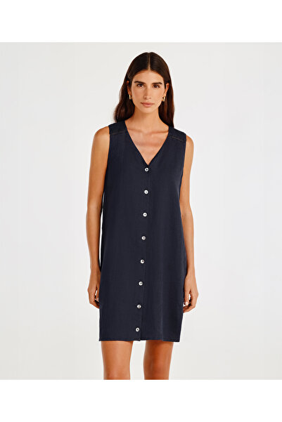 Yargıcı V Yaka Kolsuz Diz Üstü Elbise