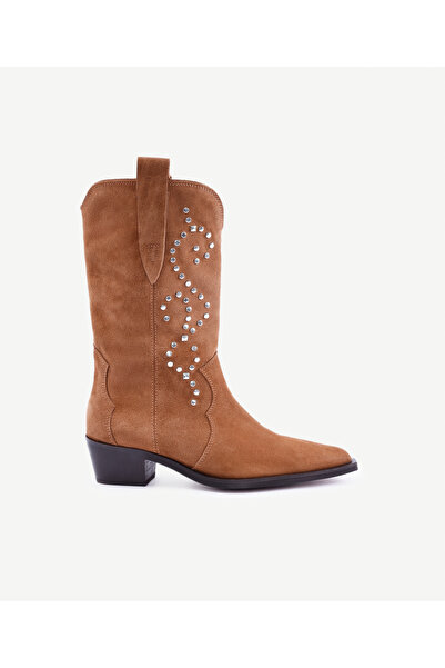 Yargıcı Leather Western Boots with Accessory Detail