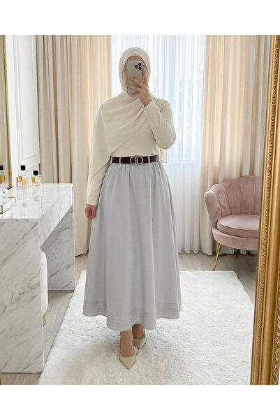 Modamorfo Imported Soft Gabardine Skirt with Skirt Hem Stitching Detail, Elas...