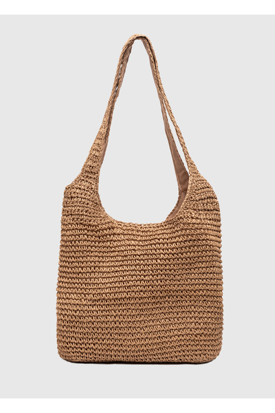 OGGO Hasır Örgü Saplı Camel Omuz Çantası