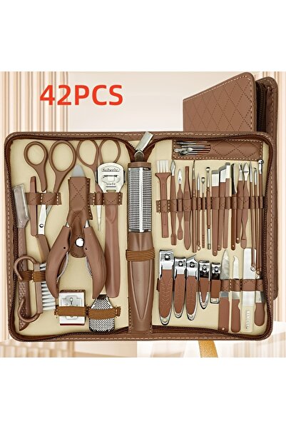 Choice طقم مانيكير وباديكير احترافي بني اللون مكون من 42 قطعة | مقص أظافر من ...