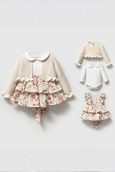 Nipperland Çiçek Desenli Elbise & Triko Hırka Set