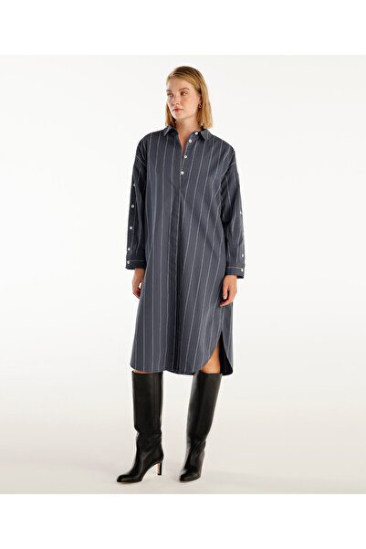 Yargıcı Midi Length Shirt Dress with Sleeve Button Detail