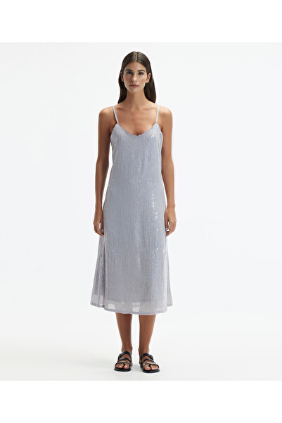 Yargıcı V-Neck Sequin Straps Midi Dress