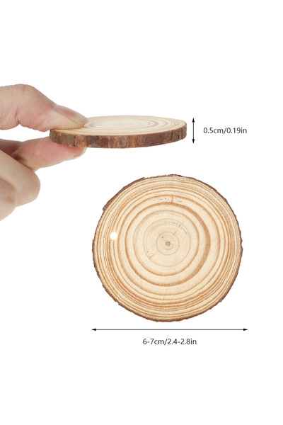 Choice 30 قطعة من شرائح الخشب الطبيعي، دائرية غير مصقولة، بطول 6-7 سم، مع ثقو...