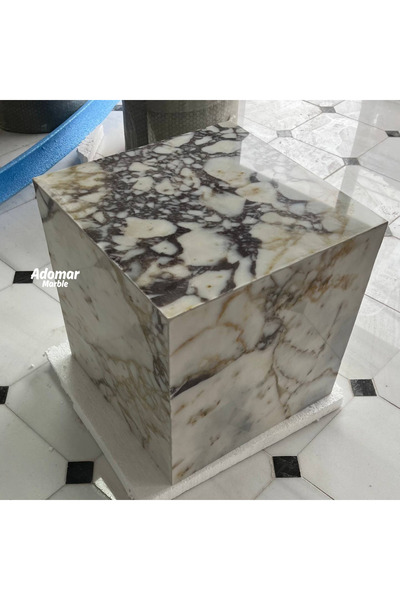adomarmarblehandmadeandluxury Menekşe Mermer Dekoratif Yan Sehpa
