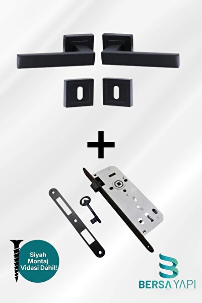 bersa yapı Mat Siyah Lama Kare Rozetli Siyah Oda Kapı Kolu ve Sesiz Gömme Kil...