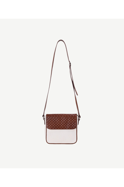 Yargıcı Leather Basket Print Detailed Canvas Crossbody Bag