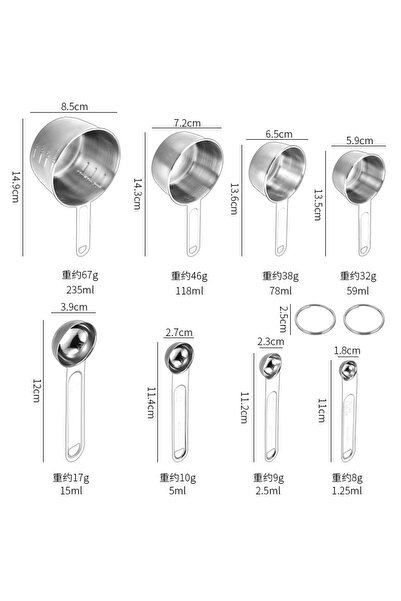 Choice طقم فضي مكون من 8 قطع، أكواب قياس ذهبية، أدوات خبز من الفولاذ المقاوم ...