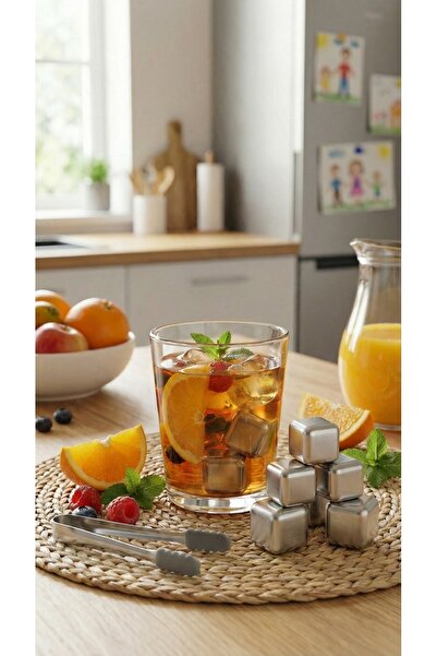 İBOVİA 4'lı Çelik Metal Kaplama Taşı Soğutma Buz Küpü Maşali