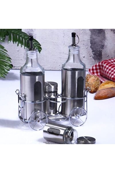 Kosova Metal 4-Piece Oil and Vinegar Set Car Glass-423