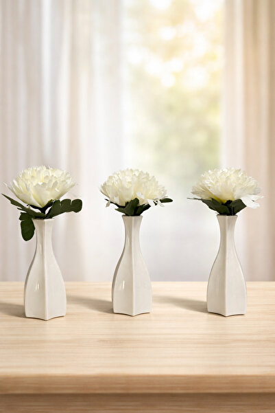 La bella bazar 3 قطع من الزهور الاصطناعية الطويلة بوعاء زهرة بلاستيكية مزخرفة...