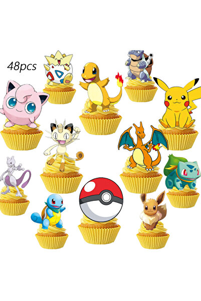 Miniso ٤٨ قطعة من زينة الكب كيك بوكيمون، زينة عيد ميلاد بيكاتشو، لوازم حفلات ...