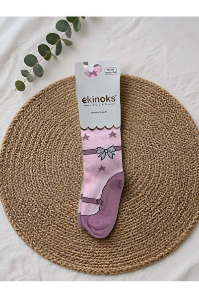 Ekinoks Seamless Cotton Girls' Tights with Bow Pattern Pink