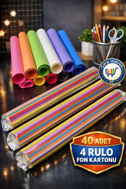 nistabolje 40 Adet 50x70 Cm Fon Kartonu 10 Renk(4 RULO) Karton Kağıt