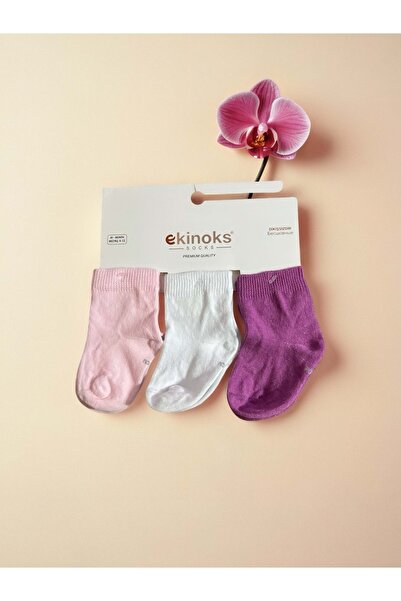 Ekinoks Solid Color Triple Baby Socks Pink