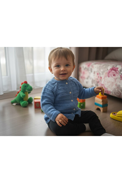 Pafuli Hand Knitted Waterway Patterned Baby / Child Cardigan Blue (0-2 Years ...