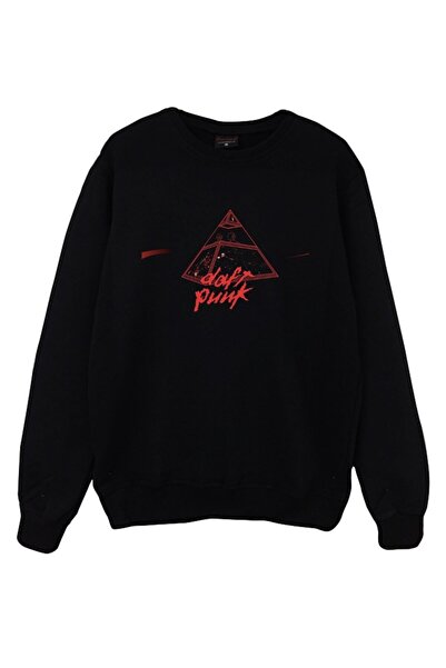 fame-stoned Daft Punk Printed Unisex 100% Cotton Black Crew Neck Sweatshirt