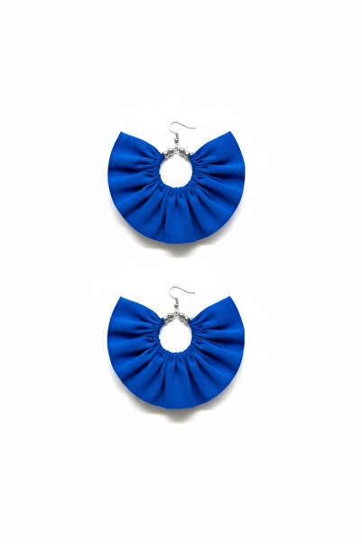 maia Silver Color Hoop Earrings – Cobalt Blue Fabric Beaded Design