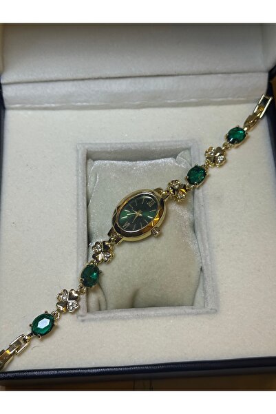 chaoyada Oval Çiçek Taş Vintage Kol Saati Hediye Kutusunda