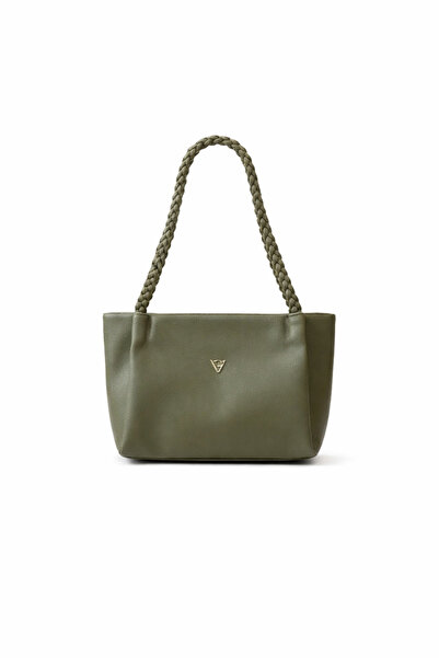 ZERVA QUEEN Khaki Color Women's Hand and Shoulder Bag with Knitted Detail