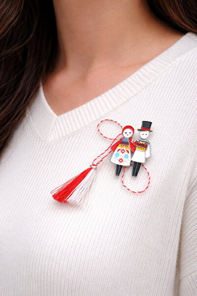 IRILIS SET 2 BUC Broșa Martisor 1 Martie, model cuplu in costum popular, moti...