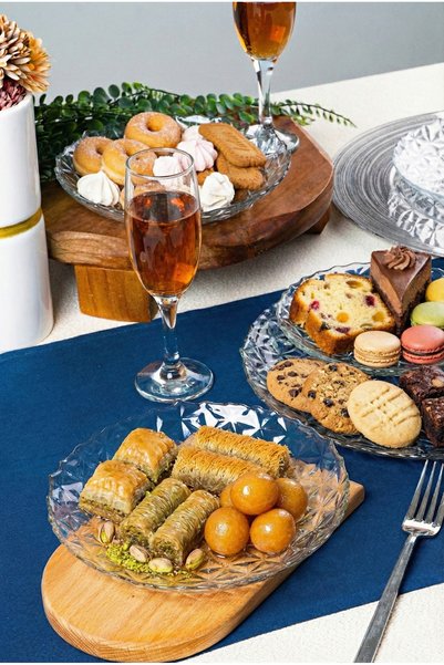 Heda Porselen Prizma 7 Piece Glass Serving and Cake Presentation Set