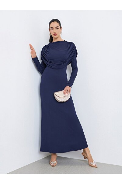 Styli Women Blue Shawl Detail Bodycon Maxi Dress