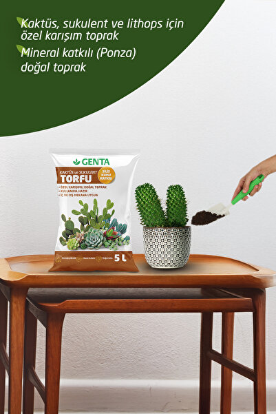 Genta Kaktüs Lithops Ve Sukulent Bitkilerinize Özel Karışım Toprak 5 Lt - Silis Kumu Karışımlı Yeni Formül