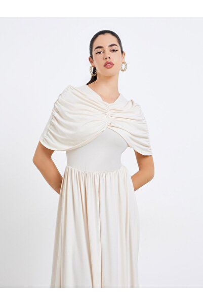 Styli Women Beige Gathered Shawl Maxi Dress