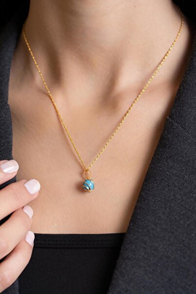 Bayar Gold 14 Ayar Altın Kafesli Firuze Kolye