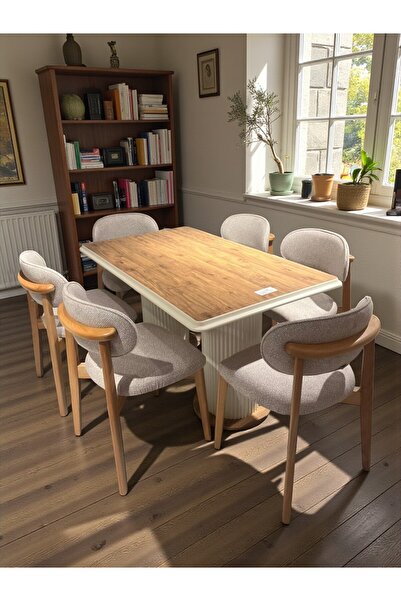 Kayı mobilya Mdf Ceviz Yemek, Salon Masası Masa Kenarı Beyaz Ayakları Beyaz v...