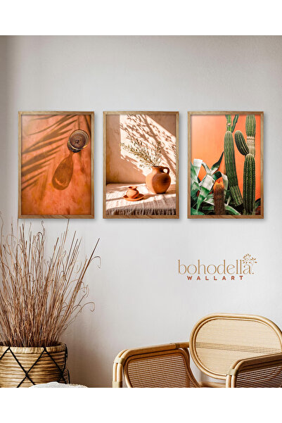 Bohodella Ahşap Çerçeveli 3'lü Bohem Tablo Seti