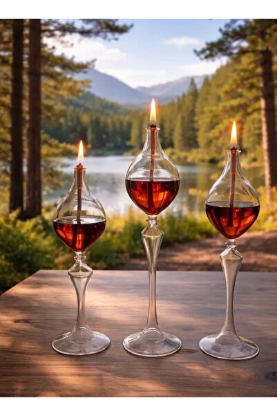 GLASSBLOWİNGART20 RENA 3 LÜ SET KANDİL+200 ML KANDİL YAĞ HEDİYE
