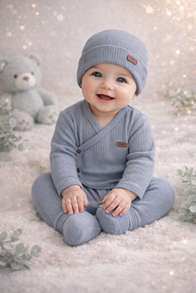 Arin Baby 7 PARÇA %100 PAMUK FİTİLLİ KUMAŞ GRİ RENK YENİDOĞAN KIZ-ERKEK BEBEK...