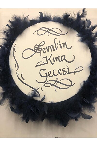 Aker Hediyelik Kına Gecesi Kırmızı Otriş Tüylü Yazılı Süslü Deri Tef Gelin Te...