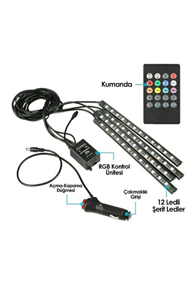 Autowise 12 Led'li Sese Ve Müziğe Duyarlı Araç Içi Ayak Altı Led Aydınlatma Kumandalı
