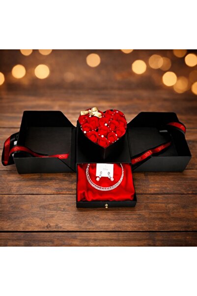 velve Aranjament de Lux pentru femei Open Heart Box,Trandafiri sapunset bijut...