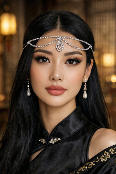 TAKIŞTIR Gümüş Renk Zirkon Taşlı Alınlık Saç Aksesuarı/ Yüz Aksesuarı