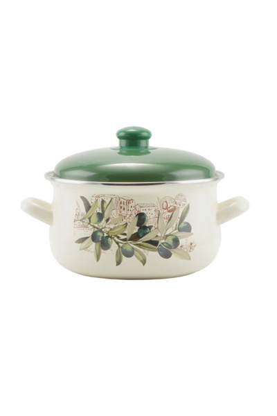 Perfect Home Olive Enameled Pot 20cm with lid