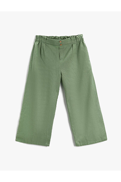 Koton Pantaloni largi din in, cu talie elastică plisată