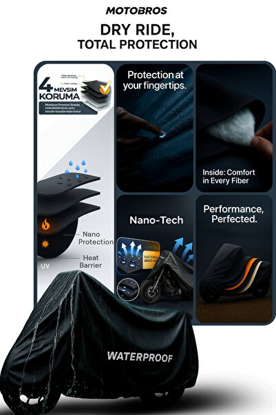 Motobros MotoShield-X Siyah Motosiklet Branda L Beden Su-Toz Geçirmez Motor Branda Motor Çadırı Motor kılıfı